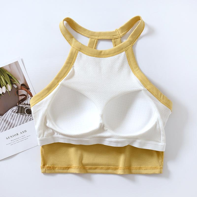 Dámský top bez rukávů, slim fit, halterový střih, krátký top s vycpávkami na hrudníku – bez kostic, krátké tílko.