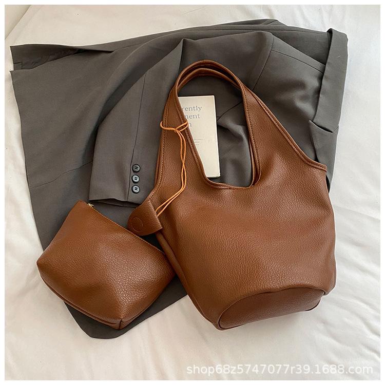 Popular underarm big bag women's 2025 new lychee pattern large capacity tote bag fashionable and versatile commuter shoulder bag