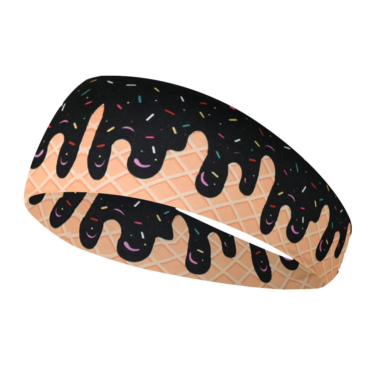 

Unisex Ice Cream Pattern Print Headbands, Sports Sweatbands, Moisture-Wicking Bands With Wide Edges For Yoga Hair Accessories One Size