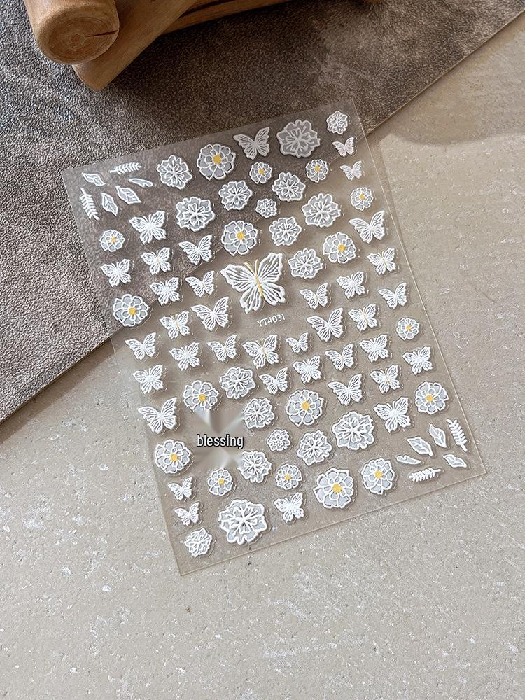 YITU Embossed Butterfly & Flower Nail Art Stickers: Exquisite Hollowed Designs with Adhesive Back - YT4031
