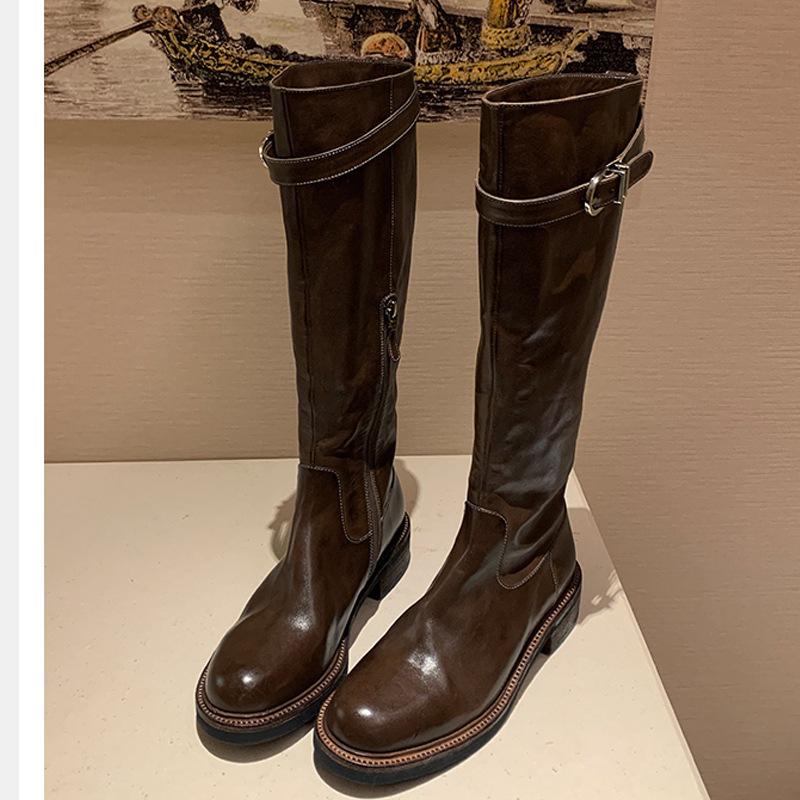 Cowhide version~ Thick sole but knee boots Women's Maillard boots Tall leather knight boots