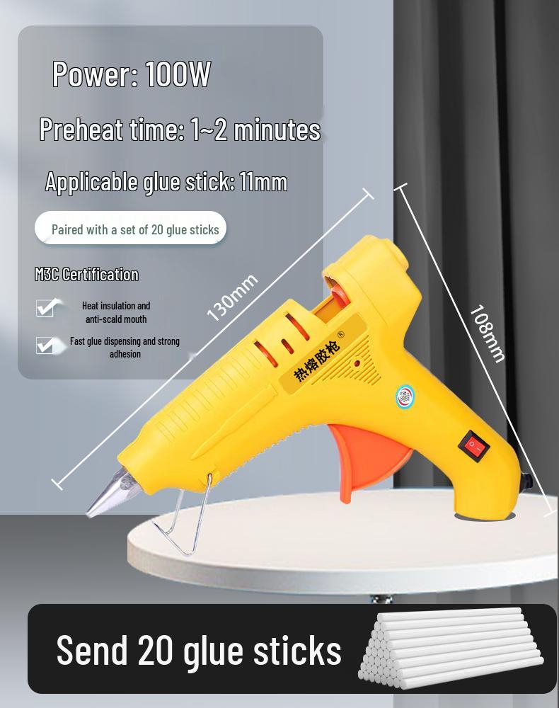 Electric Hot Melt Glue Gun with High Viscosity 11mm Glue Sticks for Household and Crafts