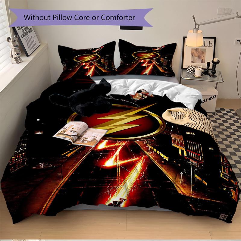 3pcs Flash Superhero Duvet Cover Set, 1 Duvet Cover + 2 Pillowcases (No Insert), Cozy Bedding, Bedroom Set, Easy Care, Durable Yy251103087