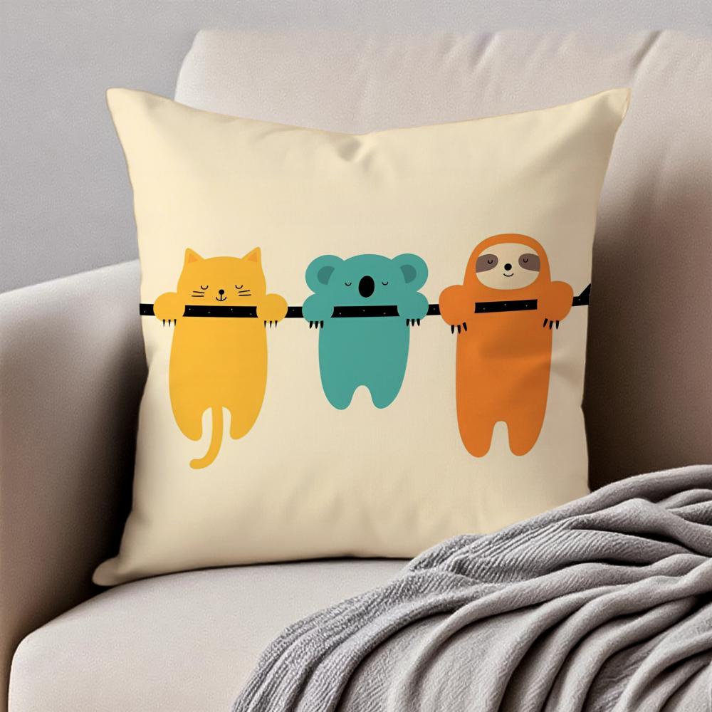 Simple Nordic Modern Anime Style Art Cushion Cover Pillowcase Antidustmite Invisible Zipper Short Plush Sofa Cushion