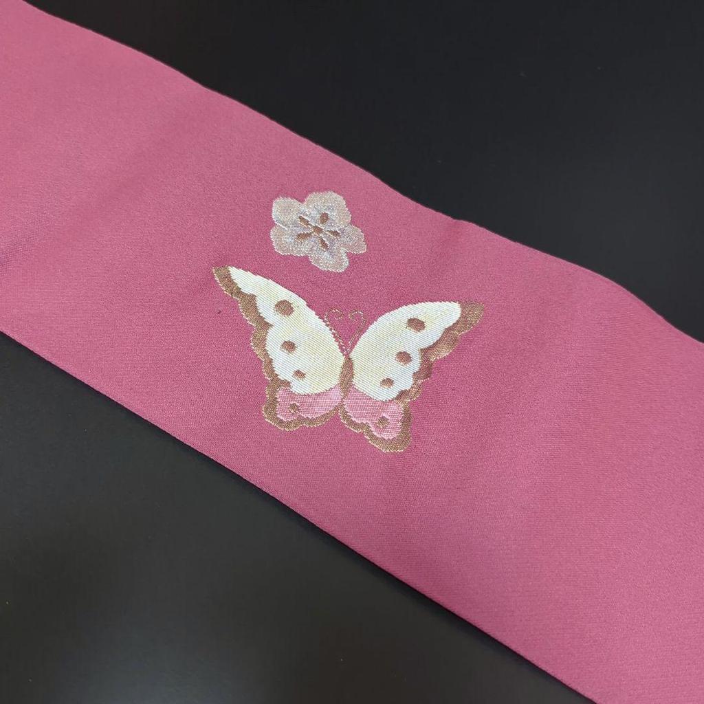 Used H-506 Nagoya Obi Nagoya Tailored Pure Silk Eight-inch Flower Arabesque Butterfly Pattern