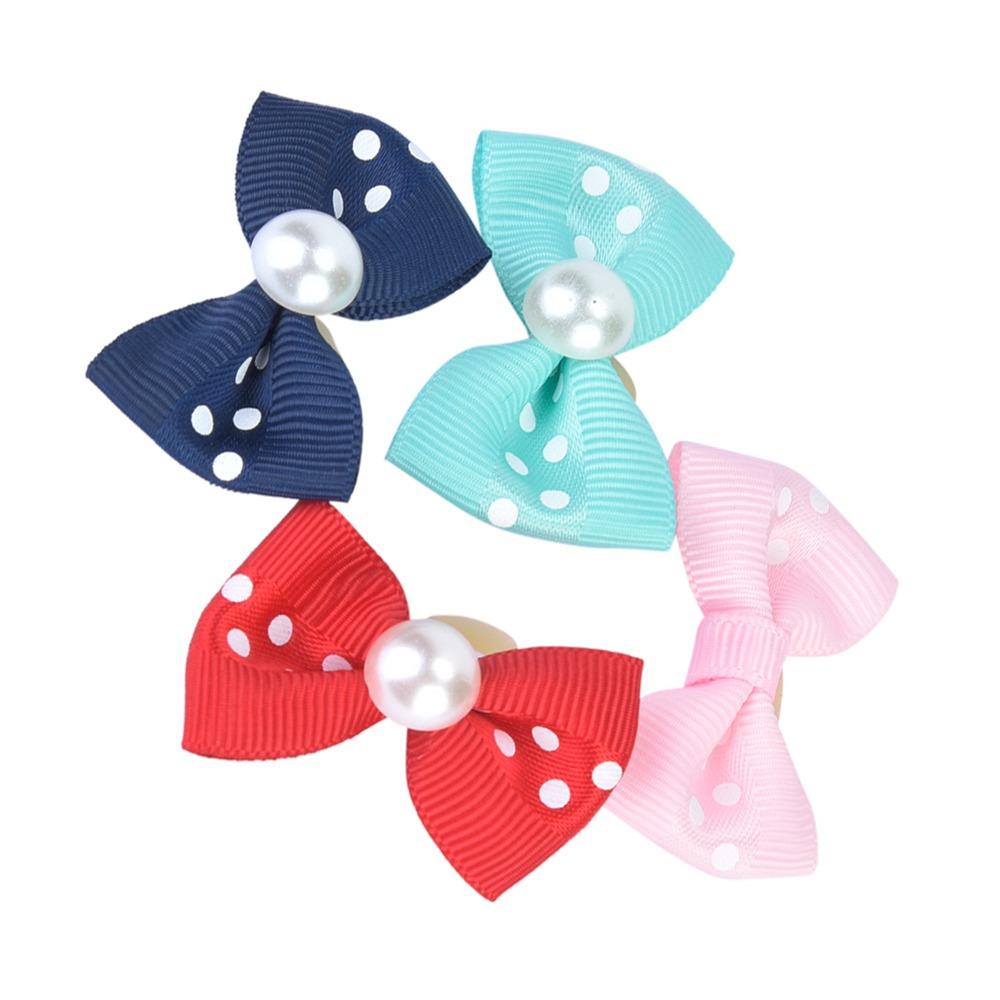 20Pcs Polka Dot Pattern Pet Hair Bows Soft Elastic Band Assorted Color Pet Grooming Bows Bowknot Shape Skin-Friendly Texture