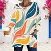 Women Plus Size Round Neck Long Sleeve Printed T Shirt Loose Fit Pockets Longline Top
