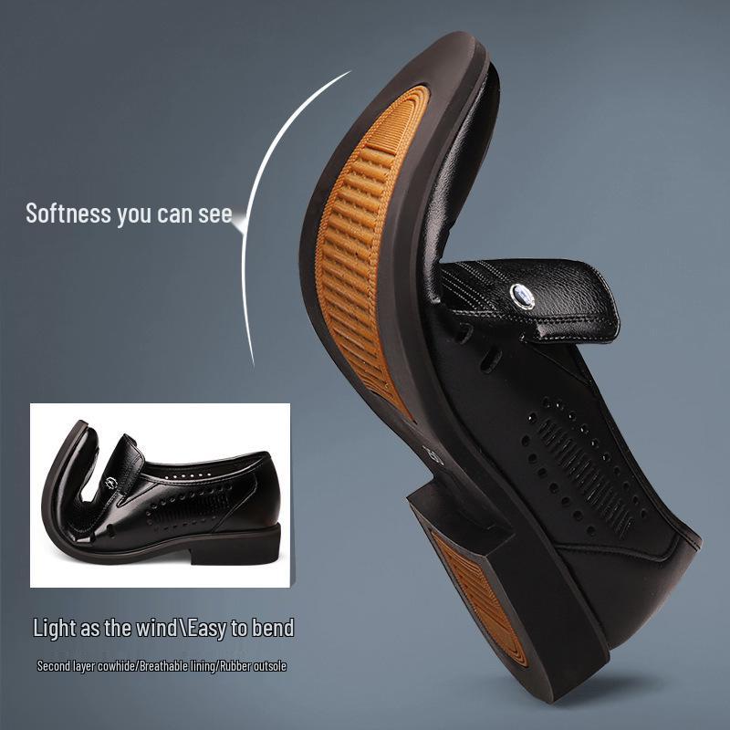 Men's Spring/Summer Hollow Leather Slip-On Shoes - Business Casual & Formal, Ideal for Middle-Aged and Elderly Dads