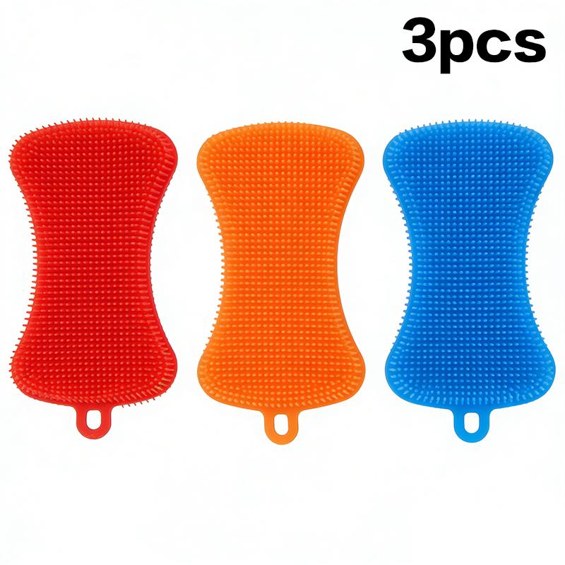3Pcs Silicone Dish Sponges Food-Grade Multi-Purpose Efficient Sponge Kitchen Gadgets Especial Delicate Kitchen Sponge Brush