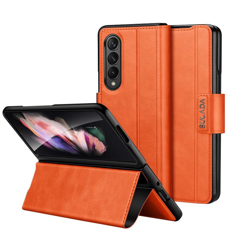 Suitable for Samsung Zfold6 Mobile Phone Case 5 Generation Bracket Folding Huawei Matex5 Anti-fall X3 Full-inclusive W23 Men's Leather Case