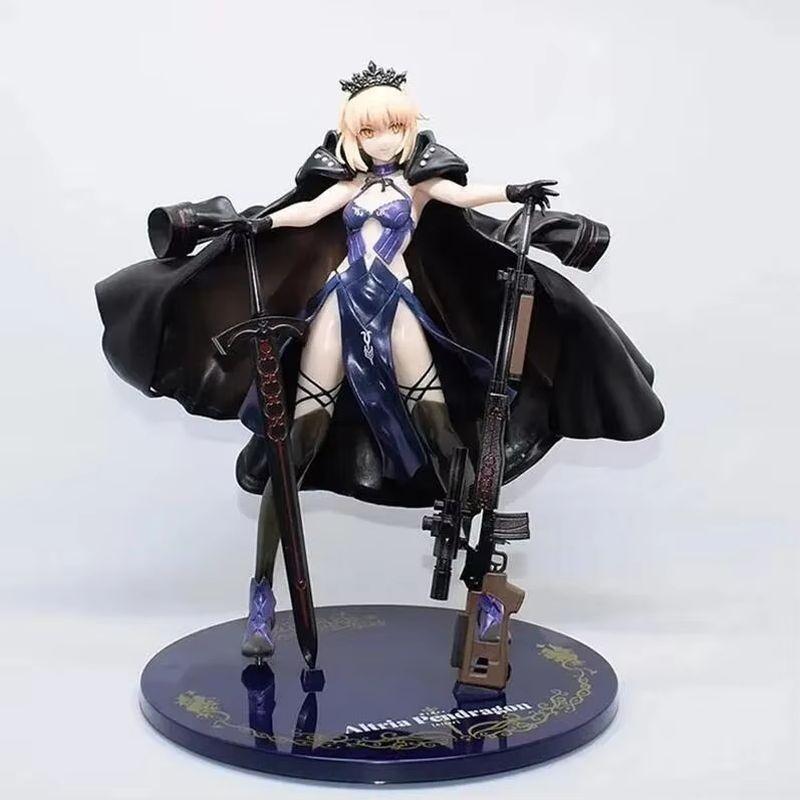 Dark Armor Maiden Figure With Sword And Gun, Anime Style Tabletop Decoration Collectible