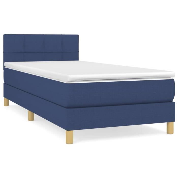 3140575 vidaXL Lit à sommier tapissier avec matelas Bleu 80x200 cm Tissu