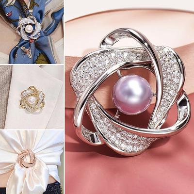 Trendy Vintage kamienkový kvet šatka spona Pearl Crystal šatka prsteň Ženy duté šatky Spona brošňa šperky doplnky