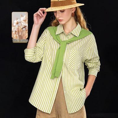 Women's French Style Cotton Striped Shirt with Shawl