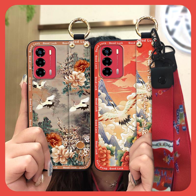 Elderly lady Durable Phone Case For ZTE Blade V40 Vita/A72 Wrist Strap Wristband For Mom Silicone Fashion Dirt-resistant