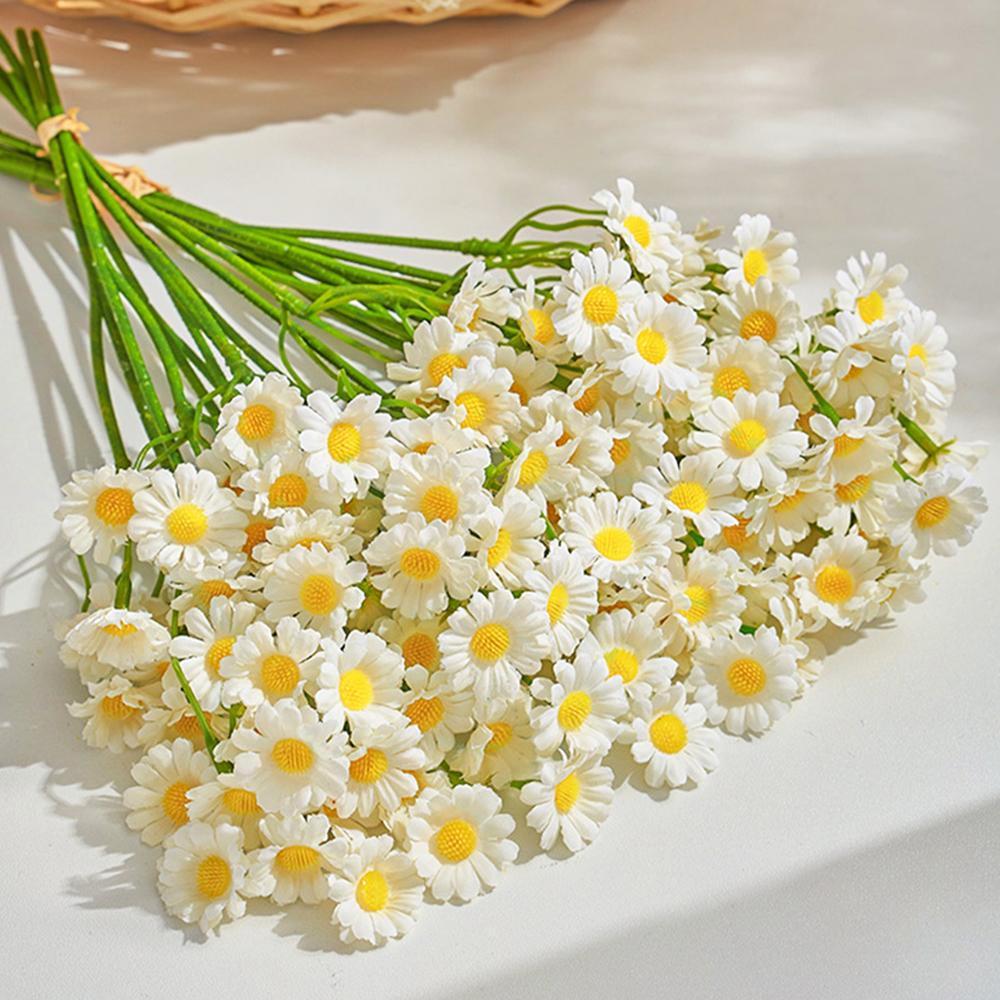 

120heads Artificial Daisy Flowers Small Daisy Fake Flower Bouquet for Valentines Wedding Party Table Decoration DIY Home Decor 12pcs(120Heads)