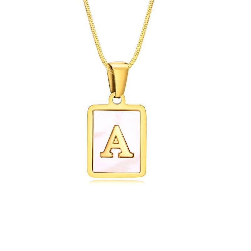 Charms Letter Initial Pendant Necklace Women , Stainless Steel Square And Round Alphabet Collar Jewelry Chrismas Gift