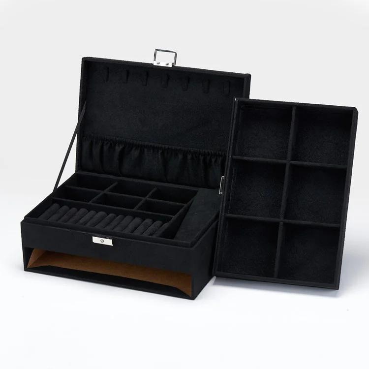 Multi Layer Flannel Jewelry Storage Box and Lock Drawer Earrings Gift Box Jewelry Display Box