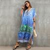 EDOLYNSA Africké kaftanové šaty větší velikosti pro ženy Kaftanový rukáv s netopýřím rukávem Župan Volné rekreační oblečení 2023 letní potištěné dlouhé topy Q1383