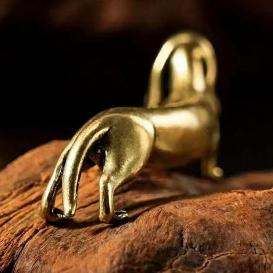 Vintage Brass Dachshund Statue Mini Standing Dog Sculpture Collectible Animal Ornament for Home Office Bookshelf Desktop Decor