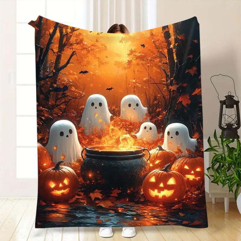 Soft Fleece Blanket With Halloween Digital Print Bed Sofa Nap Use Customizable Cartoon Geometric