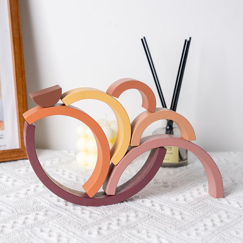 Arch Bridge Rainbow Building Blocks Kids Wood Stacker Baby Toy Color Cognitive Children Montessori Educational Wooden Toys