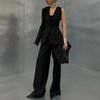 Personalized Street Style High-end Suit Women With Irregular One-sided Sleeves Small High Waist Wide-leg Pants