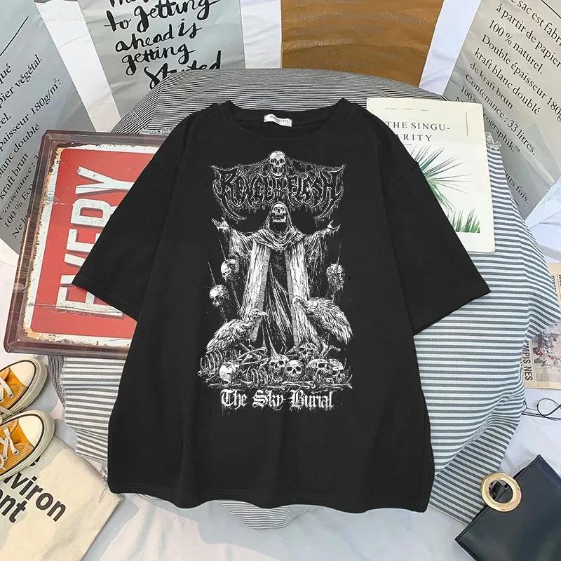 T Shirt Skull Print Gothic Streetwear Summer Loose Men Women T-shirt Punk Dark Grunge Top Harajuku Y2k Clothing