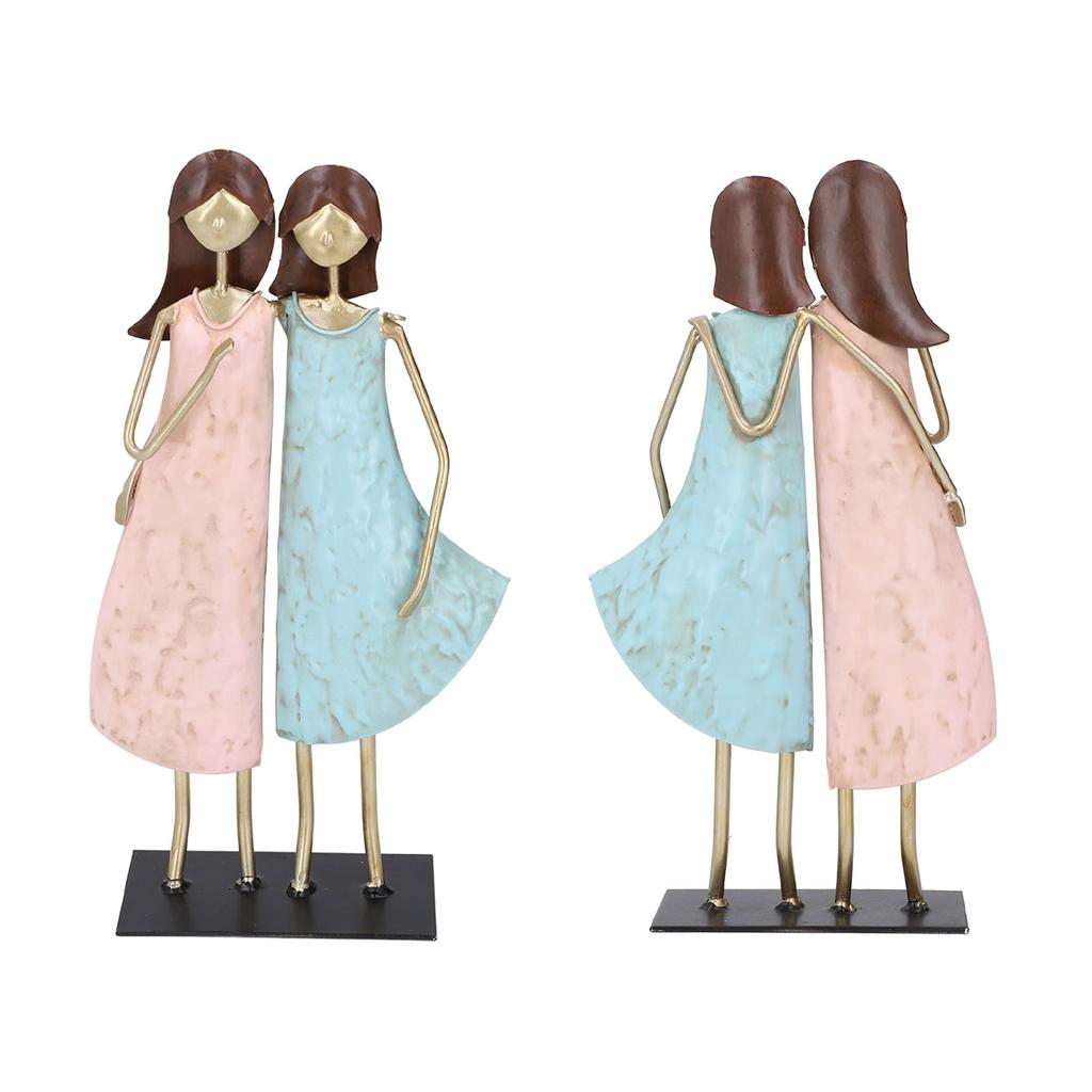 Sister Figurine Vintage Iron Art Sibling Statue Unique Metal Sculpture Table Bookshelf Decor Type 2