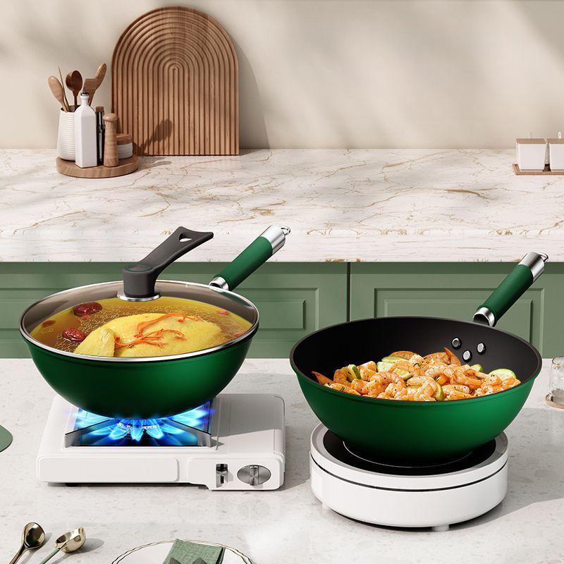 Padella Wok Pietra di Grano Riso Padella a Fondo Piatto Antiaderente Padella Wok Domestica Cucinaware Senza Fumo per Piano a Induzione