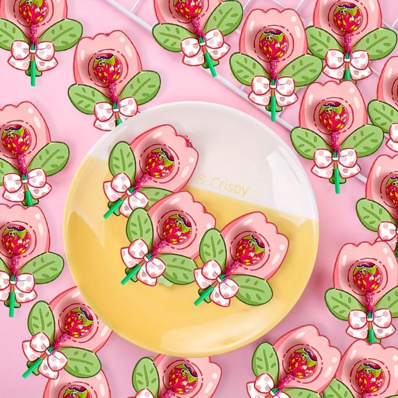 30pcs Cute Cartoon Flower Lollipop Decoration Cards Paper Inserts For Party Favors And Sweet Treats Presentation
