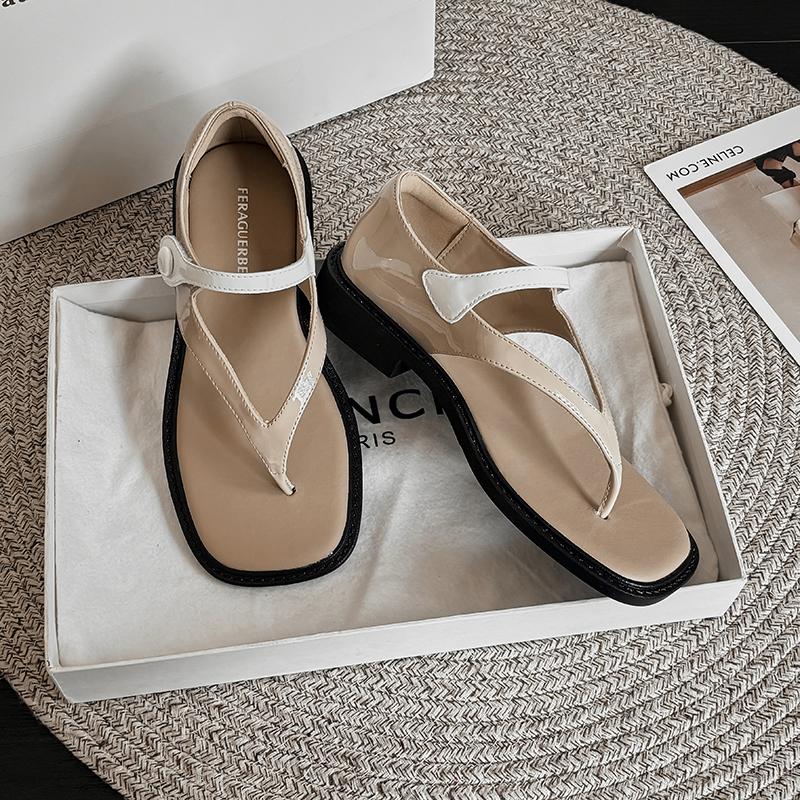 Fashion Black Women's Beach Shoes Thick Sole Soft PU Leather Platform Flat Sandals for Lady 2025 Summer Casual Light Footwear