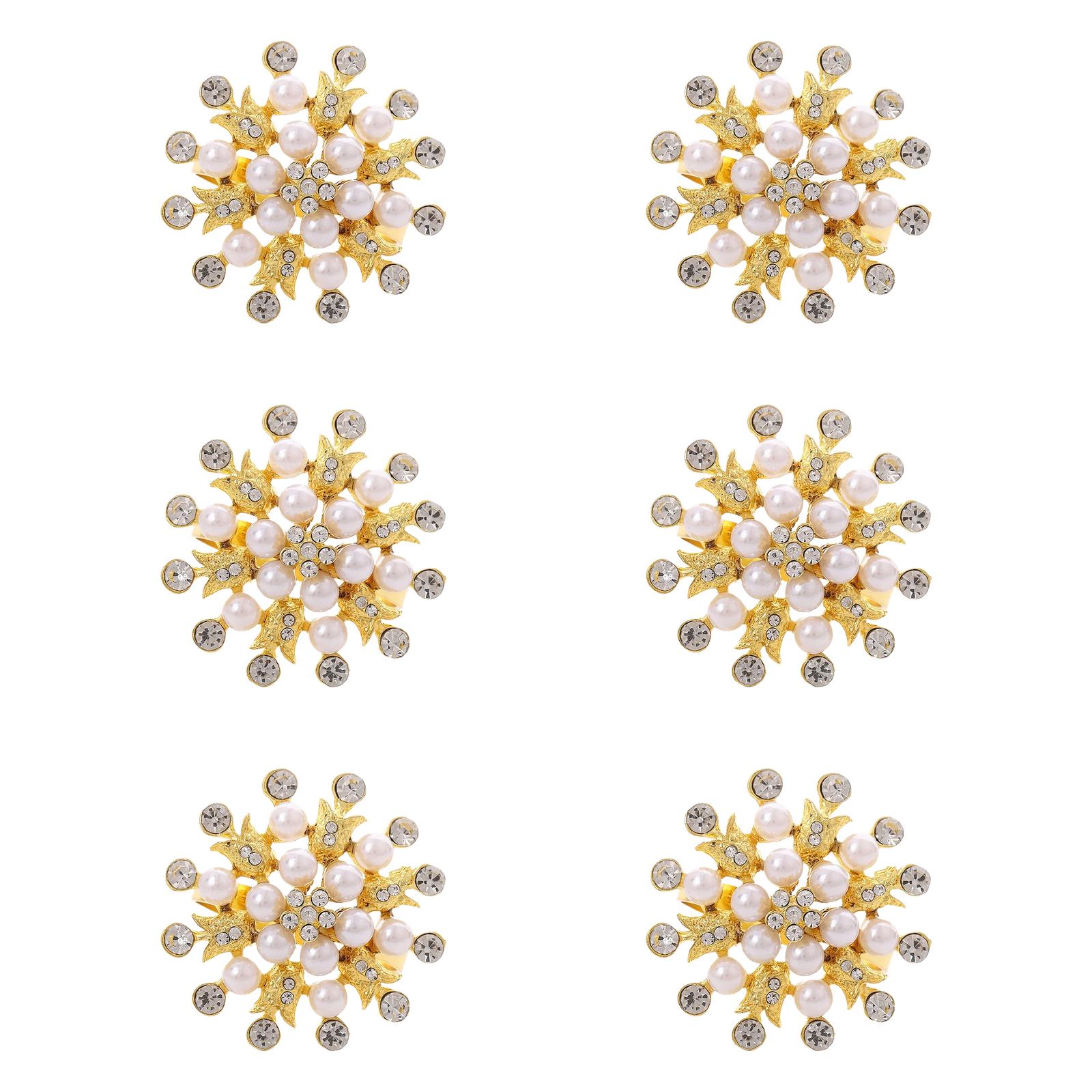 Table Decor Napkin Ring Gold,Silver Hollow Flower Design Pearl Embellishment Metal Alloy Material Zinc Alloy Construction