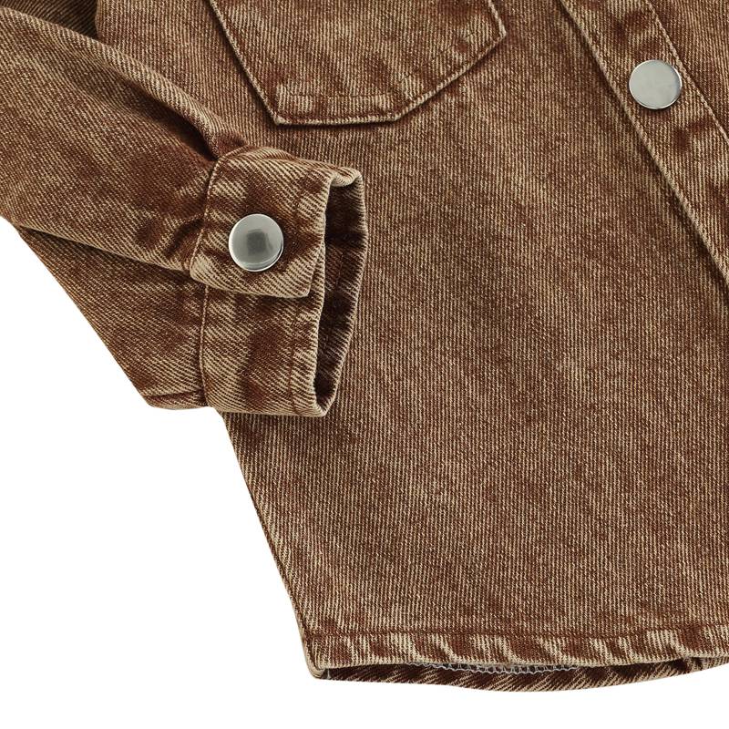 Synpos Spring Kids Jungen Feste braune Denim-Jeansjacke Kinder Langarm Einreihige Taschenmäntel 1-5 Jahre