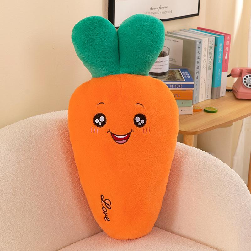 Rabbit Hair Carrot Plush Toys for Girls Sleeping Pillow Round Eyes Radish Rabbit Bedside Cushion Home Decoration