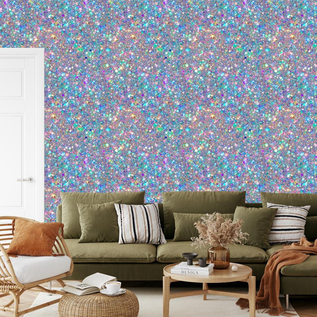 Iridescent glitter wallpaper in blue, purple and gray 50x1000