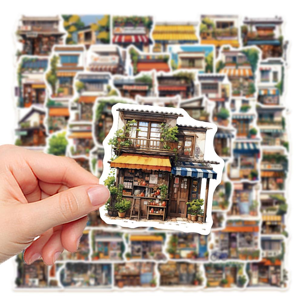 10/30/55pcs Vintage Japan Style Anime Street Shop Cartoon Stickers Aesthetic Building Decal DIY Notebook Laptop Cute Sticker Toy