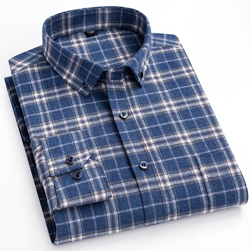 New 100% Pure Cotton Shirt Men's Plaid Shirt Long Sleeve Regular Fit Men Casual Soft Comfortable Flannel Social Shirts S-4XL