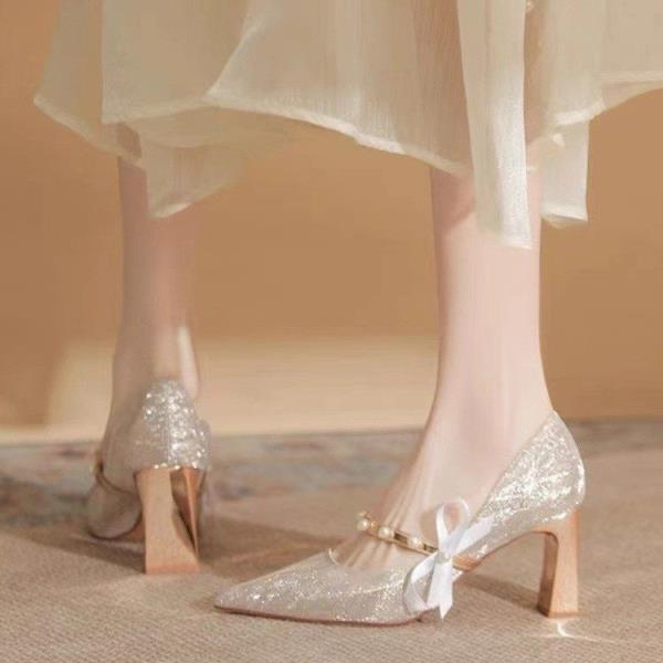 

Обувь Сандалии Женские Бежевые Высокие Каблуки Блестящие Кристалл Африканский Ретро 12см Свадебные Туфли на Блочном Каблуке Блочный Каблук для Женщин Туфли 34