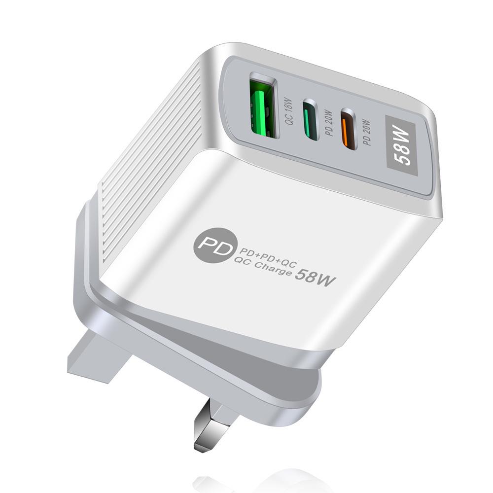 58W Multi-Standard Fast Charger with USB and 2PD for EU/US/UK/KR/AU
