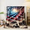Swirling galaxy blends with an American flag above military figures. for all seasons blanket lunch break throw gift