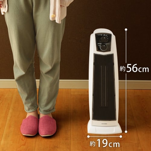 Iris Ohyama Ceramic Fan Heater Ceramic Heater Tower Type Slim High Type Oscillating Type Air Blower Function No Human Sensor 1200W ~8 Tatami Width 19
