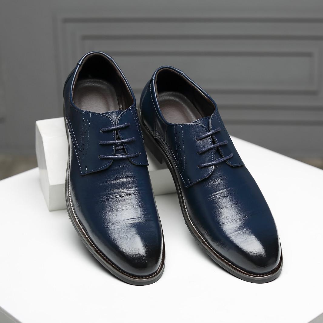 Chaussures en cuir pour hommes, chaussures décontractées de haute qualité, faites à la main, confortables, formelles, plates, à lacets, Oxfords 39 bleu