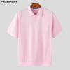 INCERUN Übergroße Herren Umlegekragen Kurzarm Textur Lässige T-Shirts Tops