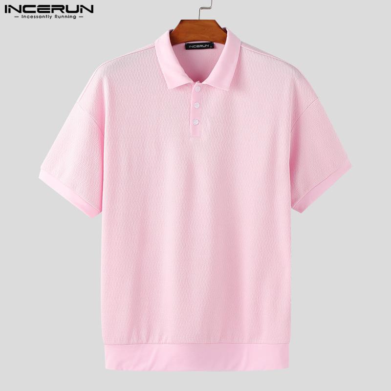 INCERUN Übergroße Herren Umlegekragen Kurzarm Textur Lässige T-Shirts Tops