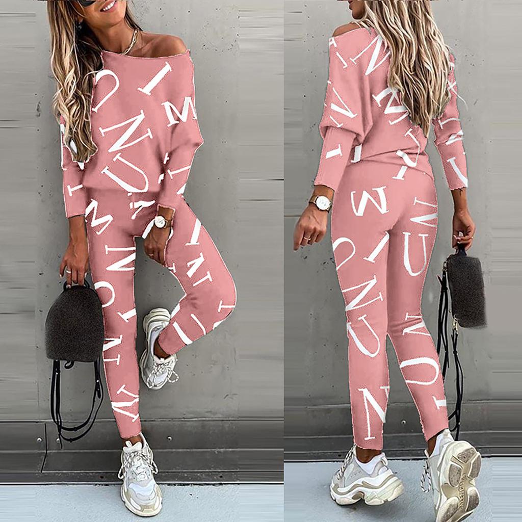 Women's Casual Fashion Printed  Sleeve Trousers Casual Sports Women's Suit