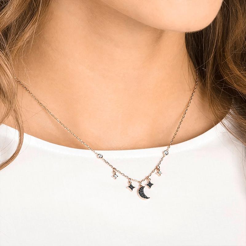 Swarovski Symbolica Faux Crystal Stone, Rose Gold Tone Plated Necklaces Womens Black
