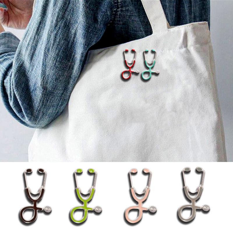 Minimalist Geometric Stethoscope Brooch: Colorful Alloy Pin with Silver Oil Drop Badge
