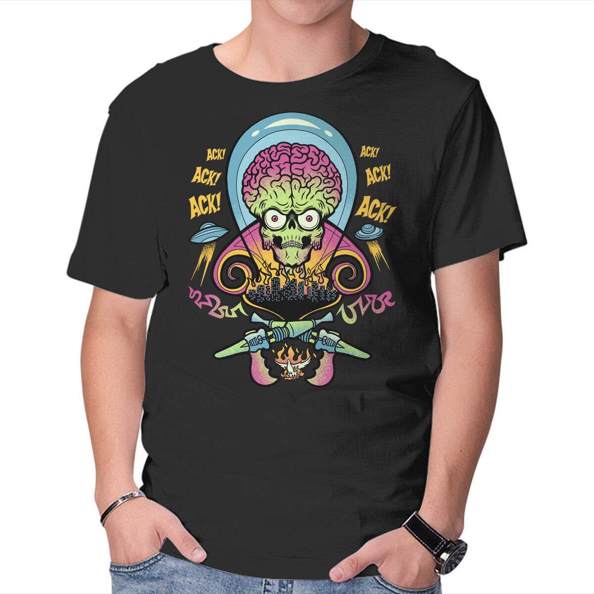 Unisex Crew Neck T-Shirt Martian Mayhem Graphic Short Sleeve Casual Tee S