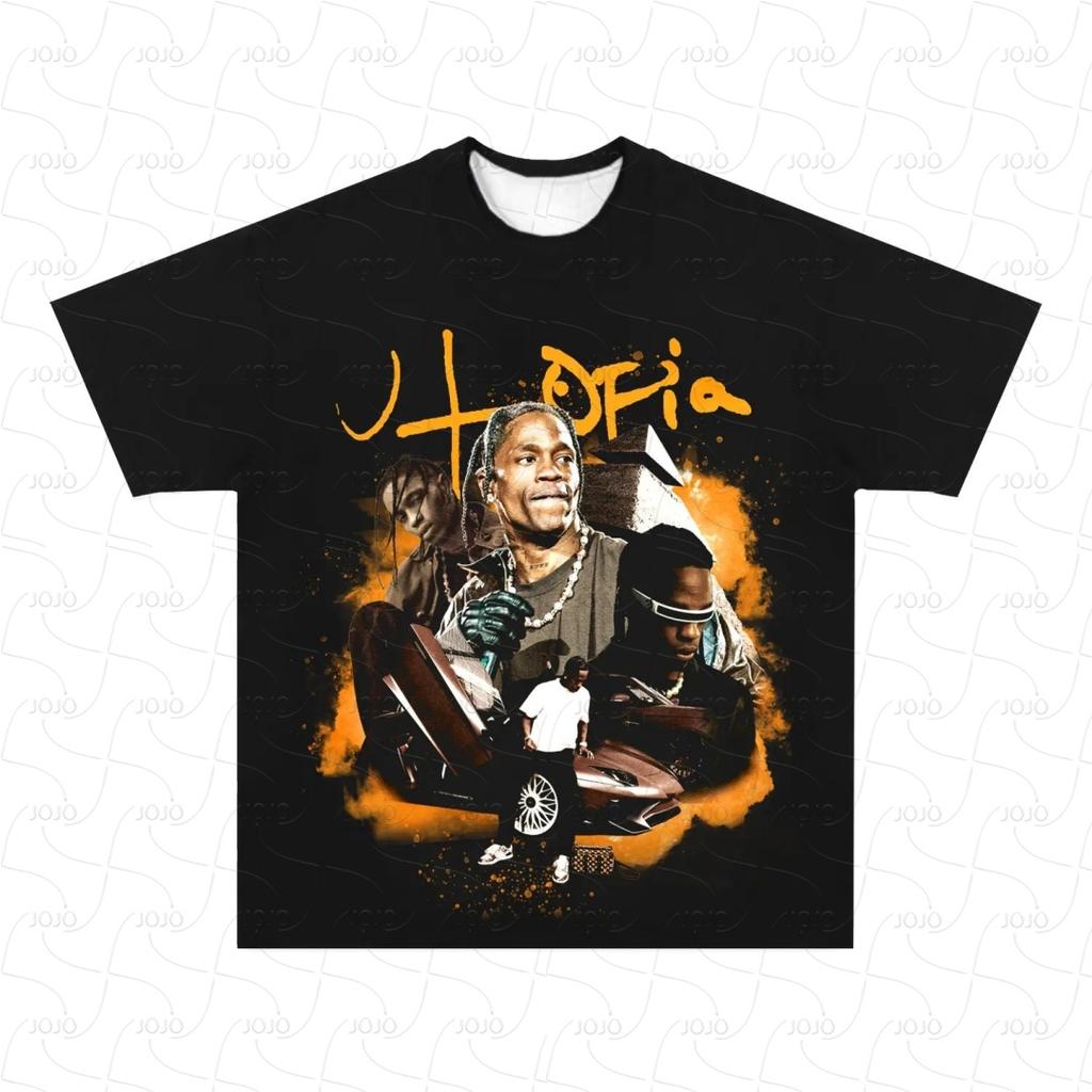 Rapper Travis Scott Utopia Retro Graphic T-Shirt Men's Hip Hop Clothing Y2k Unisex Fashion Oversize Gangster Top Gift for Fan